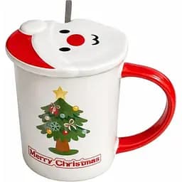 Новогодняя чашка Olens 102-1059-1 Новогодняя 2024 керамика с крышкой и ложкой 380 мл Белая