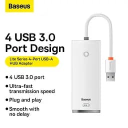 Хаб конвертер розгалужувач Baseus Lite Series 4-in-1 Usb-A to 4xUsb 3.0 білий 25 cm WKQX030002 - мініатюра 4