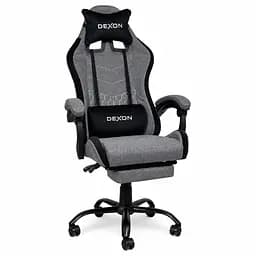 Геймерське крісло DEXON ORION X з підставкою для ніг, з тканини+подушки велюр, металева хрестовина, Сірий