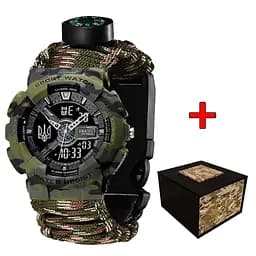 Чоловічий наручний годинник 005 Тризуб срібло Camo Green Паракордовий ремінець Camo Green Awarder acs0031989
