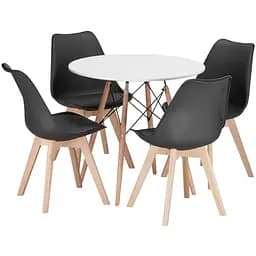Обідній комплект Jumi Mark круглий стіл 80 см + 4 стільці білий чорний