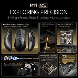 Бездротова миша ATTACK SHARK R11 ULTRA 42000 DPI, PAW3950 MAX, Carbon Fiber, 8K,Чорна - мініатюра 4