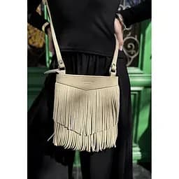 Шкіряна жіноча сумка з бахромою міні-кроссбоді Fleco світло-бежева