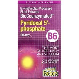 Піридоксаль-5'-фосфат Natural Factors BioCoenzymated Pyridoxal 5'-Phosphate 50 mg, 30 капсул активний вітамін B6 для нервової системи