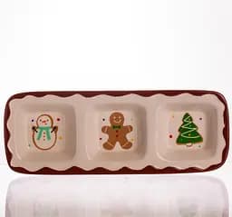Менажниця новорічна порцелянова Yiwu Merry Christmas на 3 секції для закусок 30×11×2.5 см CR-1-41 - мініатюра 2