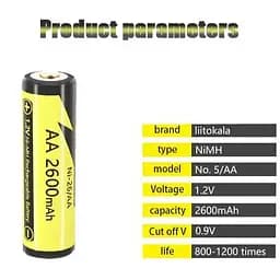 Акумулятор LiitoKala Ni-26/AA 1.2V AA 2600mAh NiMH (Чорний з жовтим) - мініатюра 2