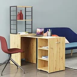 Стол-тумба трансформер Смарт 4/1 с этажеркой Ferrum-decor 1430x1450x500 Черный металл ДСП Дуб Артизан 16 мм (FRD-105128)