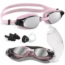 Окуляри для плавання TSUNAMI Anti-Fog 3 в 1 чохол, беруші та затискач для носа Pink (P-5905973401777)