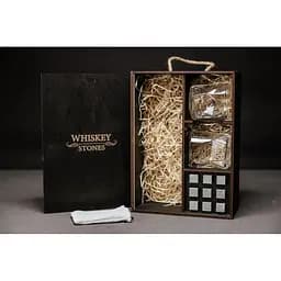 Подарунковий набір Whiskey Stones камені для віскі у дерев'яному пеналі №7 + 2 склянки Bormioli Rocco Cassiopea + щипці + мішечок - мініатюра 2
