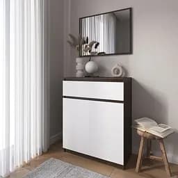 Комод тумба Vays R-23 Венге Темний-Білий фасад, з шухлядою та відділенням з полицями, без ручок, ЛДСП, 80×40×98 см - для дому, спальні, передпокою