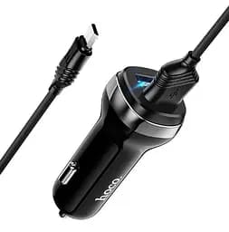 Автомобильное зарядное устройство АЗУ 12-24V HOCO Z-40+ кабель Lighting, 2xUSB, 2.4A, кабель 1м, Black - мініатюра 2
