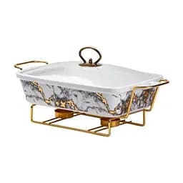 Мармит Yiwu HP1033 мармитница с крышкой на подставке прямоугольный 22,5 на 31,5 см Белый