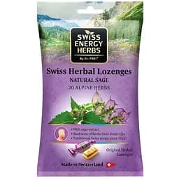 Леденцы от простуды Swiss Energy Herbal Lozenges Bag 20 herbs + Sage от кашля, боли в горле и заложенности носа 20 альпийских трав и шалфея 12 травяных леденцов (55 г)