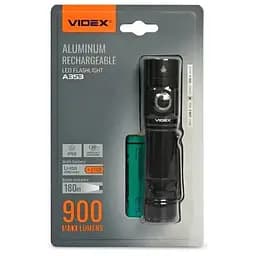 Ліхтар ручний Videx A353, Black, 900 Лм, 5000K, до 180 м, 4 режими роботи, лінзи із загартованого скла, світлодіод Luminus SST40 (10 Вт), акумулятор (Li-ion 21700 4000mAh), Type-C, IP66 (VLF-A353)