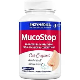 Натуральна добавка Enzymedica MucoStop, 48 капсул для полегшення дихання