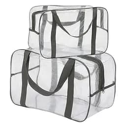 Набор прозрачных сумок в роддом: размер S 30х20х15 см + размер М 40х25х20 см (серые)
