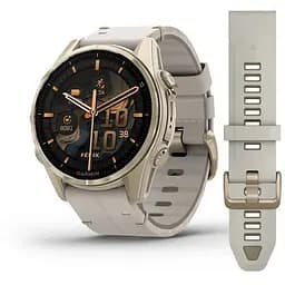 Смарт-годинник Garmin Fenix 8 43 мм AMOLED Сапфір Туманно-сірий/М'яке золото з шкіряним ремінцем QuickFit 20 мм