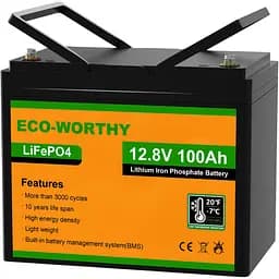 Акумулятор Eco-Worthy LiFePO4 12V (12.8V/100Ah/1280Wh) (Eco-Worthy-12100bt) [158026]