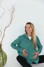 Жіноча сорочка для вагітних стилю oversize з мікровельвету Varna розмір 2XL-3XL Lullababe темно-оливкова - мініатюра 10