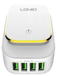 Зарядний пристрій адаптер на 4 виходи Ldnio A4405 + лампа нічник