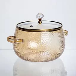 Каструля скляна Yiwu HP-34-104 2.5 л, 16 см, жароміцна для плити, боросилікатне скло, бежева