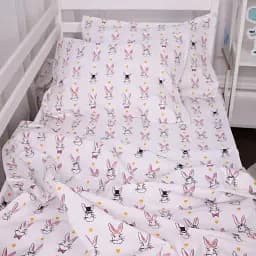 Простирадло MirSon на резинці Бязь Kids Time 17-0529 Bunnies white 70х130 см біле (2200008620158) - мініатюра 5