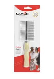 Двойная расческа Camon с деревянной ручкой 17.5 см