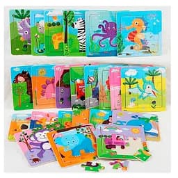 Деревянная игрушка Пазлы, 9 деталей (животные, транспорт, морские обитатели), 9x9x0.5 см (в ассортименте)