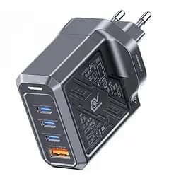 Зарядний адаптер Remax Mecha Warrior 1A+3C RP-U107 швидка зарядка GaN 120W 3xType-C + 1xUSB-A Чорний - мініатюра 2