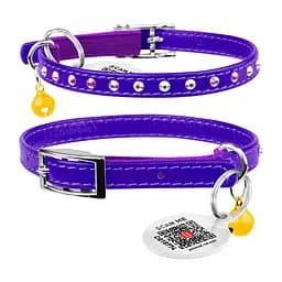 Нашийник Waudog Glamour з резинкою клейовими стразами для котів (ширина 9мм довжина 22-30см) фіолетовий