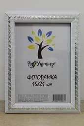 Фоторамка 15х21, біла зі срібною змійкою, 2416-015-3S, Скло + Картон