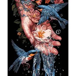 Набор для росписи по номерам Strateg Синие птицы на черном фоне 40 х 50 см (AH1204-17)