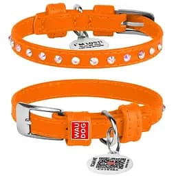 Ошейник для собак Waudog Glamour кожаный с QR паспортом, с клеевыми стразами, XS, Ш 9 мм, Дл 19-25 см (4820082498948)