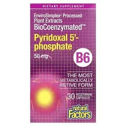 Піридоксаль-5'-фосфат Natural Factors BioCoenzymated Pyridoxal 5'-Phosphate 50 mg, 30 капсул активний вітамін B6 для нервової системи