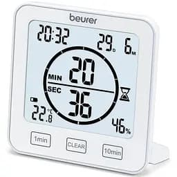 Beurer Термогігрометр, внутр. вимірювання, темп-ра, вологість, час, AAAx2, в комплекті, білий