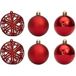 Набір ялинкових куль Devilon 6 шт D6 см червоний матовий глянець гліттер пластик (251727)