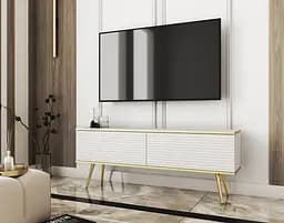 Тумба під телевізор Perfect Home Оро / Oro 2-дверна з золотими ніжками RTV135 MDF Білий (PFH-091329)