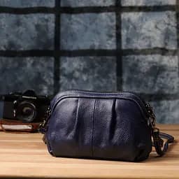 Жіноча шкіряна сумка з ефектним драпіруванням Vintage 22897 синя - мініатюра 8