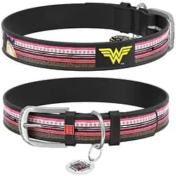 Ошейник для собак Waudog Design кожаный с QR паспортом, рисунок Чудо-женщина, S, Ш 15 мм, Дл 26-35 см (4823089323121)