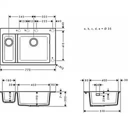 Кухонна мийка Hansgrohe S510-F635 770x510 на дві чаші 80/450 Graphiteblack 43315170, Чорний - мініатюра 5