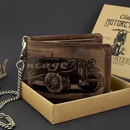 Мужское кожаное портмоне с ретро-автомобилем коричневое Always Wild N992C-VIN-C