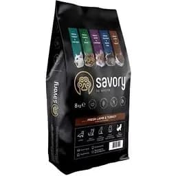 Сухой корм Savory для кошек с чувствительным пищеварением со свежим ягненком и индейкой 8 кг