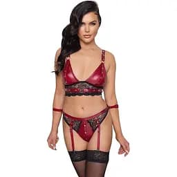 Комплект Cottelli Collection Bra Set Bondage M красный