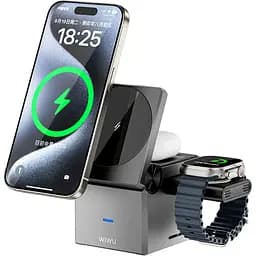 Бездротовий зарядний пристрій WiWU Wi-W030 3in1 Wireless Charger with MagSafe Black [121107] - мініатюра 2