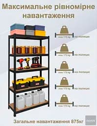 Стелаж 4P StrongShelf 180х65х40см чорний навантаження 175кг/полицю - мініатюра 5