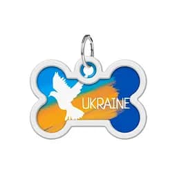 Адресник для собак і котів металевий Waudog Smart ID з QR паспортом малюнок Прапор кістка Д 40 - мініатюра 2