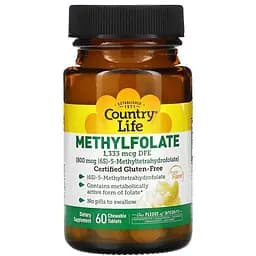 Фолієва кислота (метилфолат) Country Life 800 мкг з апельсиновим смаком 60 пастилок