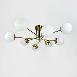 Люстра у латунному корпусі із 8-ма білими плафонами Ø 73 см | Арт. S 7072/8 TBS+WT | Line F