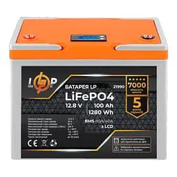 Акумулятор LP LiFePO4 12V (12,8V) - 100 Ah (1280Wh) (BMS 80A/40А) пластик LCD для ДБЖ