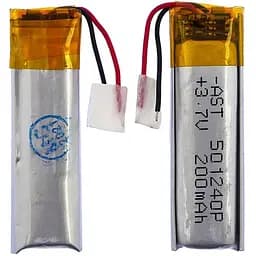 Акумулятор 501240P універсальний з контролером, 5 х 12 х 44 мм (200 mAh)/ для кейсів навушників, bluetooth гарнітур, MP3 плеєрів